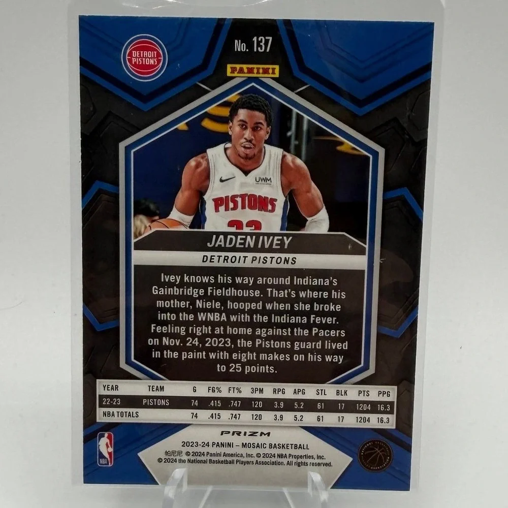 Jaden Ivey Silver Mosaic Panini Prizm #137 2023-24 NBA‎ Detroit Pistons